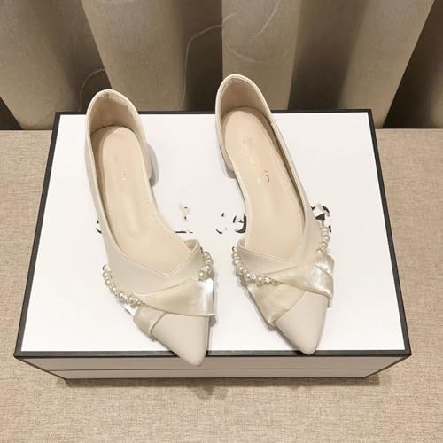 Women's Pointed Toe Ballet Flats with Pearl Chain Comfortable Soft-Soled Flat Mary Shoes Casual Dress Flats4