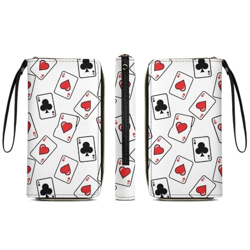Women's Wallet Phone Purse, Multi-layer Pockets, Zipper Closure, Compact Design, Plaid Poker Pile Of Playing Cards Ace3