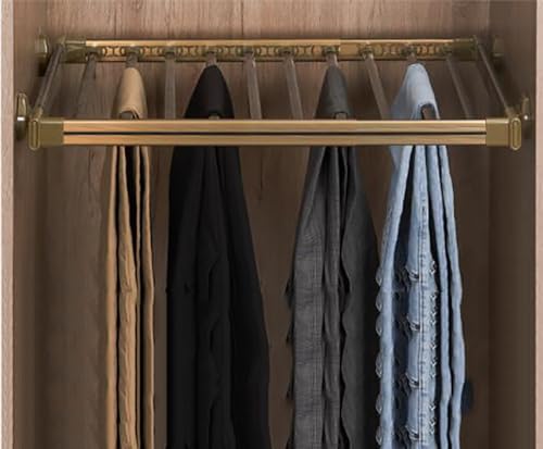 Pull Out Clothes Hanger Rack, Pull Out Closet Pants Rack Trousers Hanger Adjustable Wardrobe Clothing for Pants Clothes, Trousers Rack Drawer(Gold,Small)