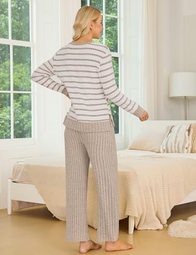 Blooming Jelly Womens Pajamas 2 Piece Satin Matching Lounge Sets Cute Long Sleeve Striped Pants Pjs with Pocket4