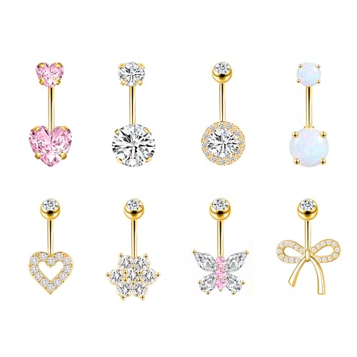 LEE&RO Belly Button Ring 14G Belly Piercing Jewelry Navel Rings Stainless Steel Belly Rings