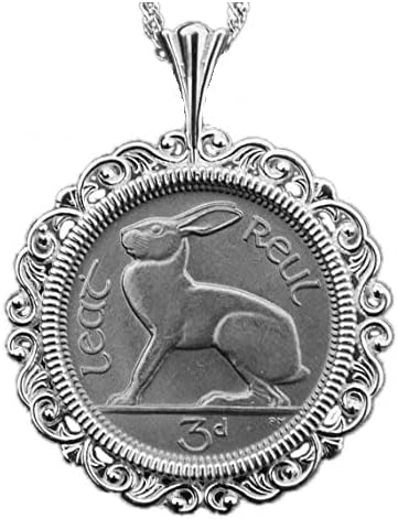 1968 Irish Ireland 3 Pence Hare Rabbit BU Uncirculated Coin Solid 925 Sterling Silver Necklace 18" Chain