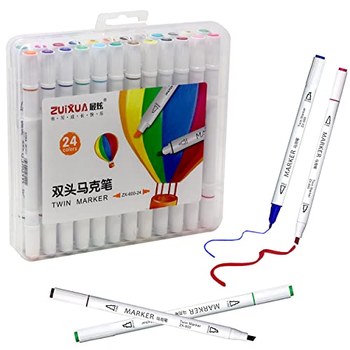 Image of Lakeer 24 Colours Dual Tip Alcohol Art Markers, Fine and Chisel Nib Sketch Pens