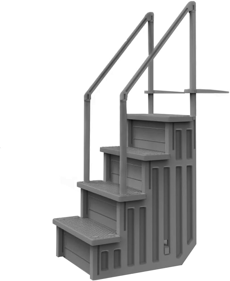 Aqua Select Anti-Slip In-Pool Steps Gray for Above Ground Pools - Deck Mount 48-54in, 350lbs Capacity Safety Stairs