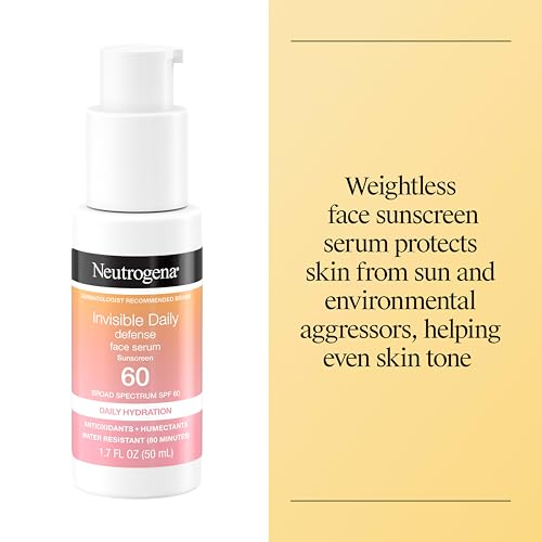 Neutrogena Invisible Daily Defense Face Serum with Broad Spectrum Sunscreen, SPF 60, SPF Face Moisturizer, Hydrating Serum, Water Resistant Sunscreen, Oil-Free Sunscreen, Fragrance Free, 1.7 Fl Oz - Image 2
