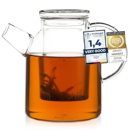 DIMONO® Glass Teapot with Infuser & Strainer, 1500 ml, Mouth-Blown
