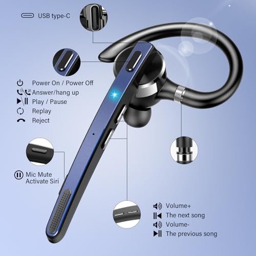Bluetooth Headset, 90Hrs Bluetooth 5.3 Earpiece, APTX HD Audio, Mute Button - image 9