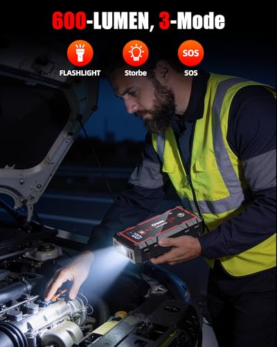 Image of 5000A Jump Starter Car Jumper Starter Portable Battery Booster Pack Jump Box with LED Display, LED Light and Jumper Cables(10.0L Gas and 10.0L Diesel)