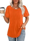 Womens Summer Tops Cute Solid Plain Short Sleeve Dressy Casual T Shirts Curved Hemline Shirts Women's Clothing Orange 2XL