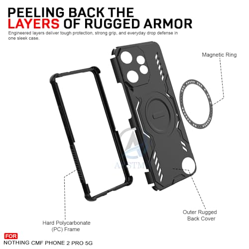 Image of AESTMO Back Case Cover for Nothing CMF Phone 2 Pro 5G | Magnetic Case with Built-in Metal Ring | Compatible with MagSafe Accessories | Shockproof Hybrid (PC + TPU, Black)