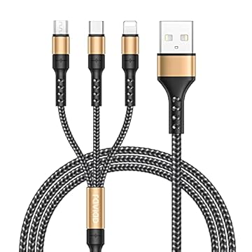 RAVIAD Multi Cavo di Ricarica, 3 in 1 Multiplo Cavetto [1.2M] Micro USB Tipo C Nylon Intrecciato Cavo di Ricarica USB per Samsung S10/S9/S8/S7, OnePlus- Oro