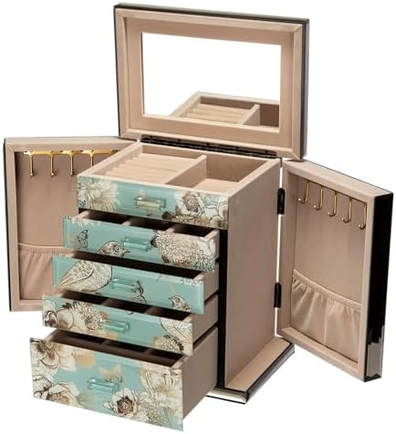 Glass Jewelry Box, 5-Layer Storage Case,Jewerly Boxes for Women Girls,Jewelry Gift Decorative Boxes, Art Painting Tabletop Ornament Organizer For Earring Necklace Watch Christmas Gifts