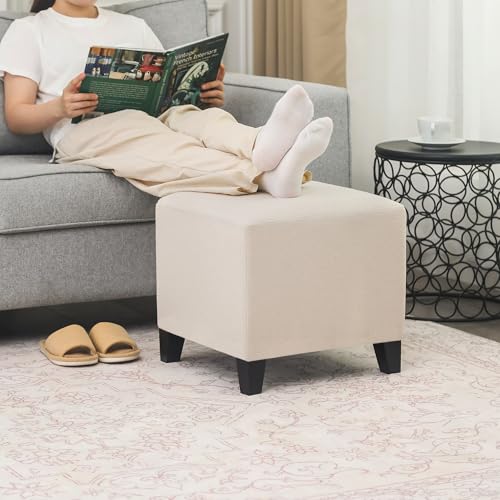 Square-Ottoman-Upholstered-Cube-Ottoman-Foot-Stool-with-Legs-Versatile-Footstools-and-Ottomans-Small-for-Living-Room-Bedroom-or-Under-DeskBeige Square Ottoman Upholstered Cube Ottoman Foot Stool with Legs Versatile Footstools and Ottomans Small for Living Room Bedroom or Under DeskBeige