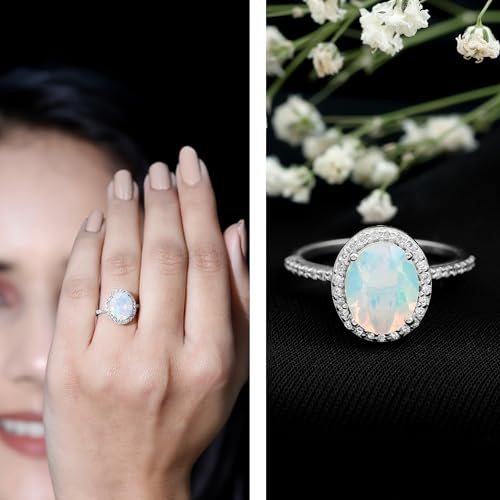 Certified Opal 8X10 mm Oval Engagement Ring, AAA Quality, Natural Rainbow Opal Diamond Halo Ring (Ready to Gift)2