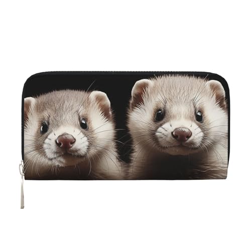 Pu Leather Wallet For Women Girl, Zip Around Credit Card Holder Ferrets Long Wallet Clutch Purse Waterproof Travel Handbag