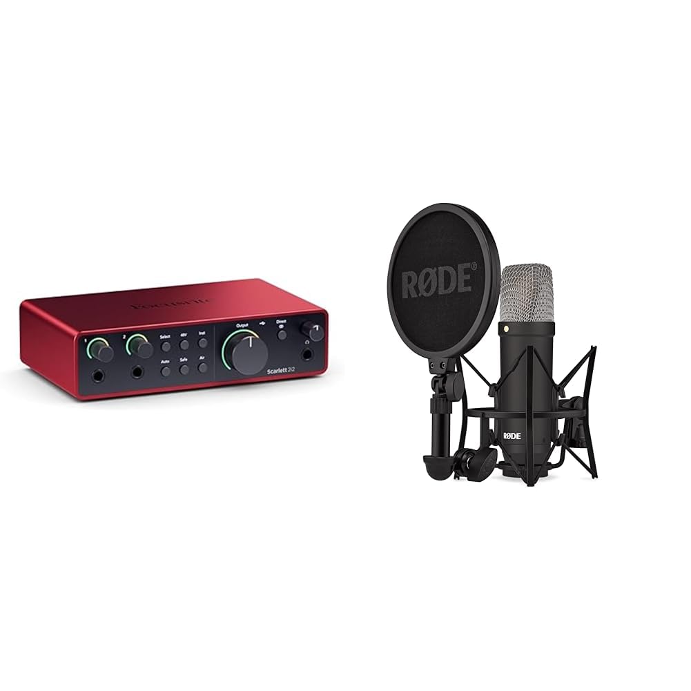 RØDE NT1 Signature Series Condenser Microphone with SM6 Shockmount and Pop Filter - Black &amp; Focusrite Scarlett 2i2 4th Gen USB Audio Interface