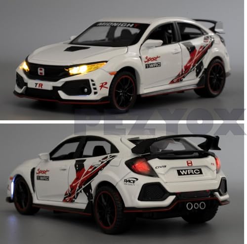 Image of 1 /32 Toy Car for Honda Civic Type-R Diecast Toy Vehicle Metal Pull Back Model Car with Light and Sound for Kids (White)