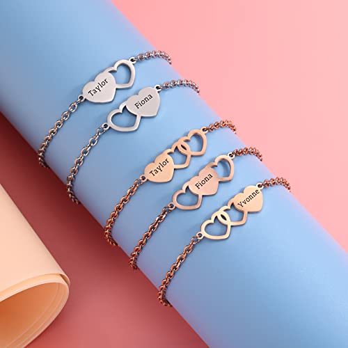Personalized 2/3/4 Pieces Set of Stainless Steel Heart Shape Necklace/Bracelet Custom Engraved Names Gift for Mother Daughter Sister Best Friend4