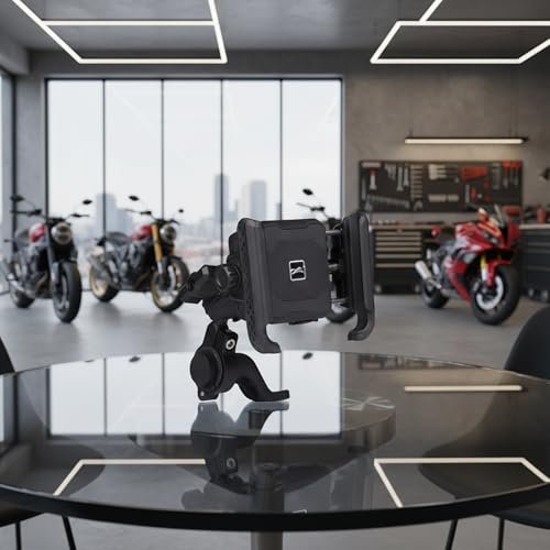 Image of TVS Premium Mobile Holder | 360 Rotation, One-Click Lock, Anti-Shake & Firm Grip | Universal Handlebar Mount for GPS & Navigation
