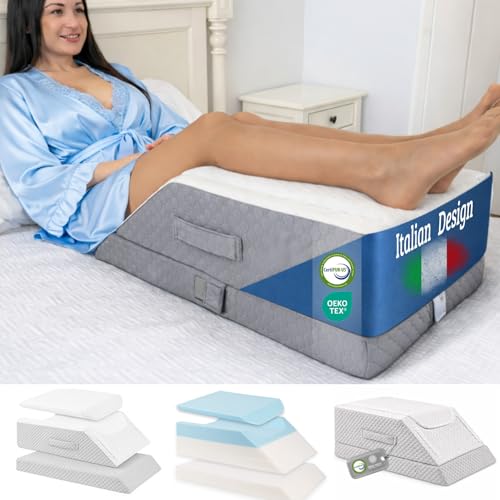 Ritalia Coussin SURÉLÉVATEUR Jambes Coussin orthopédique pour surélever Les Jambes au lit ou canapé, 3 hauteurs réglables, Mousse mémoire de Forme,...