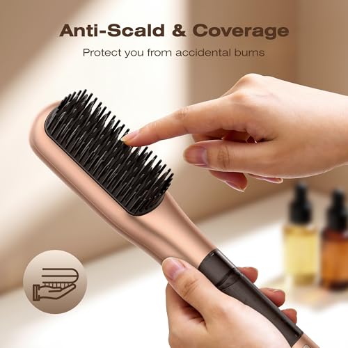 Image of Steam Hair Straightener Brush, Steamline Pro 3 in 1 Straightening Brush, Curly & Frizzy Hair,Smooth Without Flattening, 5 Temp Settings & LED Display, Dual Voltage, Professional Tools, Orange