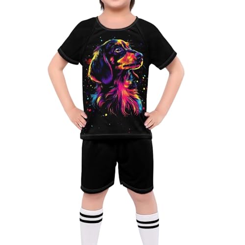 ORGYPET Dog Print Soccer Jersey for Boys Soccer Uniforms for Boys Lightweight Casual 2024 Trendy Soccer Jerseys for Kids Children's Football Suit Ideal Sweatsuit for Play Football, 2XS