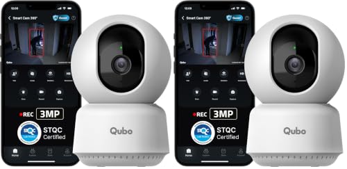 Image of Qubo Smart Cam 360 by Hero Group [2026 Edition]| 3MP Ultra 2K Display | Color Night Vision | 360 Panoramic Monitoring | 2-Way Talk | AI Person Detection | microSD & Cloud Support (Pack of 2)