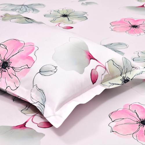 Image of Haus & Kinder Bedsheet King Size 300 TC Tencel King Size Bedsheet Cotton, Flat Bedsheet for Kind Size Bed Silky-Soft (108x108 Inches) - Roseria Luxe