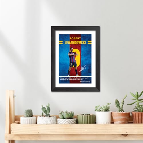Image of TenorArts Robert Lewandowski Quotes Poster Frame Barcelona Laminated Photo Framed Painting with Matt Finish Black Textues (12 inches x 9inches)