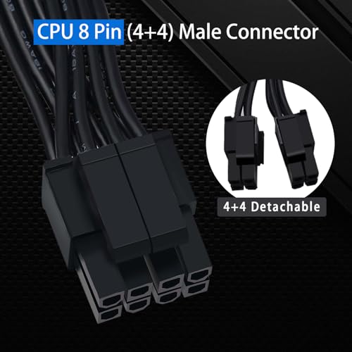 COMeap CPU 8 Pin Male to CPU 8 Pin (4+4 Detachable) Male EPS-12V Motherboard Power Adapter Cable for Corsair Modular Power Supply 25-inch(63cm),Black