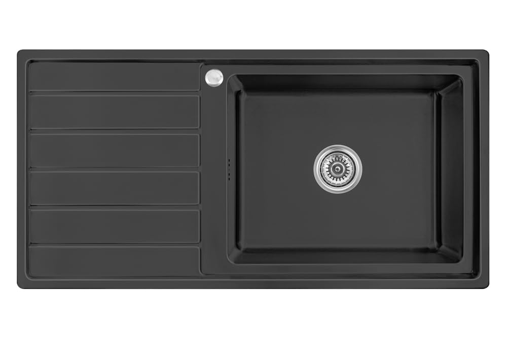 100 x 50 x 21 lavello da incasso con grande vasca, 50 x 40 cm, lavello da cucina in acciaio inox 304, spessore 0,9 mm, lavello da cucina, angolare, 1 vasca, scolapiatti R20 (scolapiatti