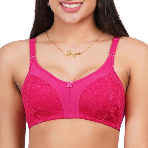 Image of Lace Non Padded Bra in B, C and D Cup for Women - Made of Pure Cotton Full Coverage Over Size Non Wired Pushup Soft Cup for T-Shirt Saree Dress Sports Garment for Daily Use Everyday