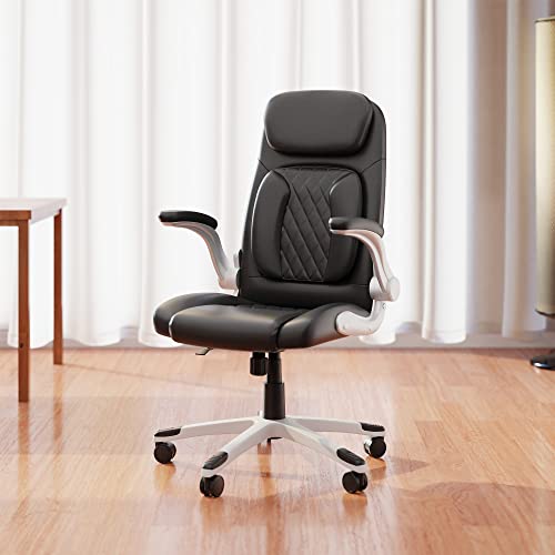 Image of Green Soul Bosco Premium Leatherette Office Chair, High Back Ergonomic Home Office Executive Chair with Cushion Seat, Flip-up Padded Armrests, 4-Stage Adjust Lumbar Support(Black)