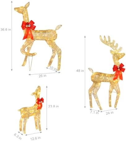 Miniatura 7 de VINGLI Juego familiar de renos de Navidad iluminados, decoraciones al aire libre, 270 luces LED, a prueba de clima, juego de 3 familias de ciervos