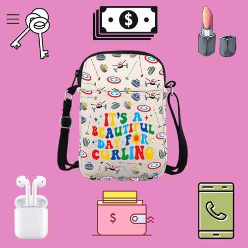 TSOTMO Cute Curling Gift It's a Beautiful Day for Curling Crossbody Bag Gift for Curling Fans Sport Lover Gift3