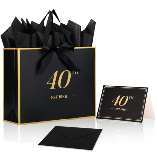 Elegant 40 Gift for Men Women, EST.1986 Black Gold Keepsake 40th Goodie Bag