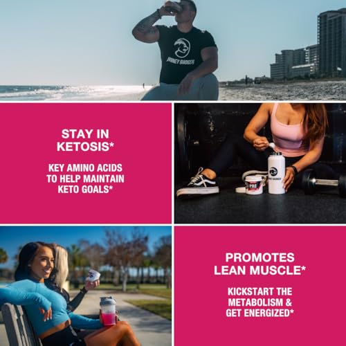 Image of Honey Badger Pre Workout Powder, Keto Vegan Preworkout for Men & Women, Beta Alanine & Caffeine, Sugar Free Natural Energy Supplement, Wild Berry, 30 Servings
