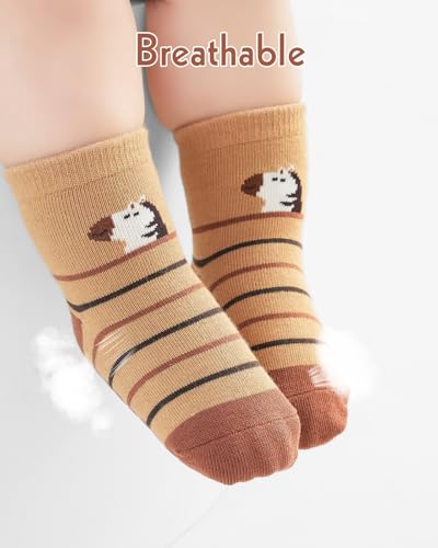 Kyopp 5 Paar Stoppersocken Baby Kleinkinder ABS rutschfeste Socken Tiermotive Kindersocken Animals Baumwolle Crew Socks