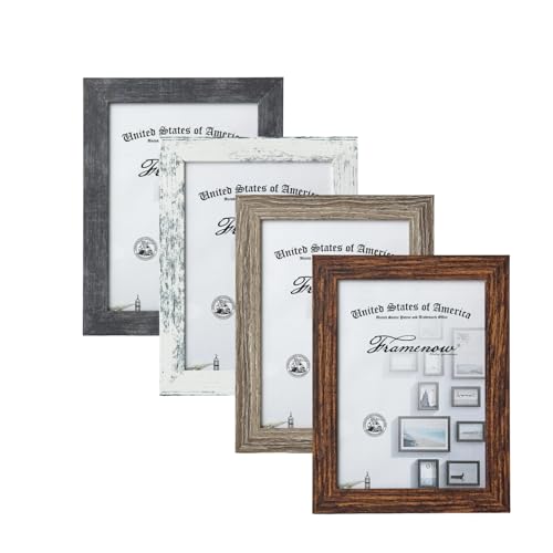 Framenow 5 x 7 Inch Picture Frames Set of 4, Shatter-Resistant Plexiglas with Distresses Woodgrain Frame,Wall and Table Display Photo Frame to Home Decor