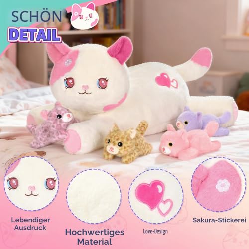 shownicer Plüschtier Katzen Kuscheltier Set 5 Stück Stofftier Kawaii Katze Plüsch Kissen Spielzeug Geschenk für Kinder Mädchen (Sakura… – Ansicht 4