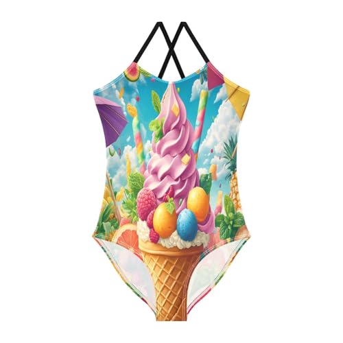 ALAZA Ice Cream Pineapple Orange Lemon Girls Swimsuit Bathing Suit Beach Swimwear One Piece 3-10T
