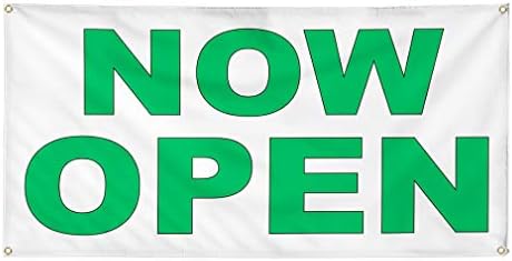 Vinyl Banner Multiple Sizes Now Open Green B Business Outdoor Weatherproof Industrial Yard Signs 4 Grommets 24x48Inches