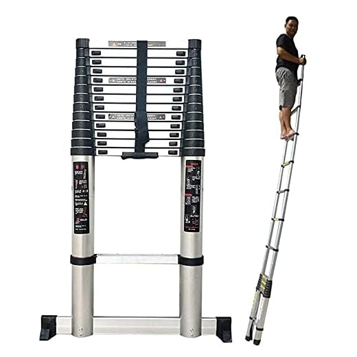 4,6m/5m/6,2m/7m/8m lång teleskopstege med stabilisatorstång, aluminiumförlängningsstege för takindustrihushåll, last 150 kg/330lbs (Storlek: 5m/16 fot) (4,6m/15 fot)