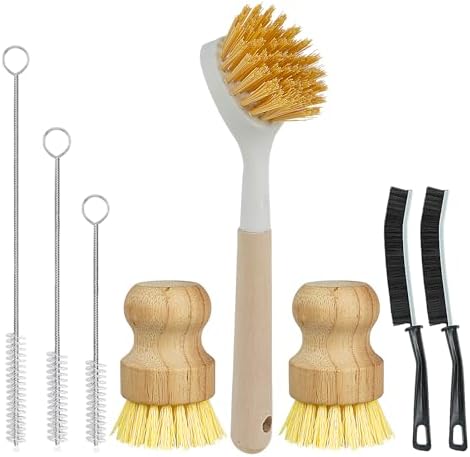 8 Pack Dish Brush Kitchen Cleaning Set with Long Handle Dish Scrubbers, Palm Scrub Brush,Crevice Cleaning Brushes and Straw Brushs – Perfect for Non-Stick Pans, Sinks, Glasses, Skillets