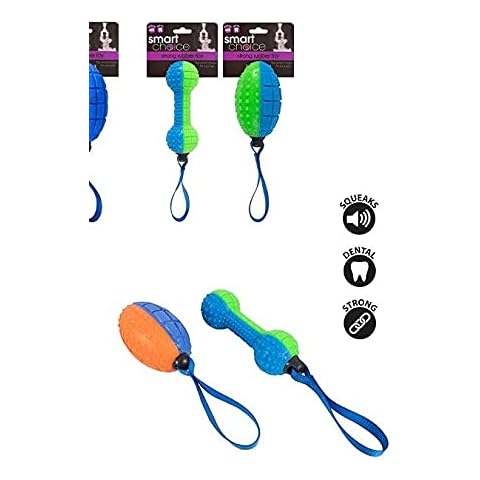 Smart Choice Strong Squeaky Rubber Dog Toy Bone ball with Handle (Orange, Bone) Cover