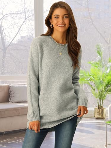 Image of Seta T Women's Sweaters Long Sleeve Crewneck Cozy Oversized Sweater Loose Fit Tunic Tops with Pockets