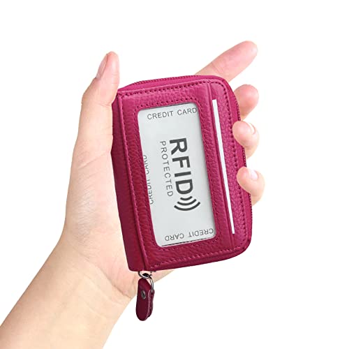 Image of RFID Blocking Genuine Leather Credit Card Case Holder Security Travel Wallet - Rose