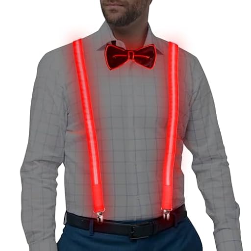 CPROSP 2 Piezas LED Pajarita para Hombre, Ajustables Rojo Tirantes Luminosos, 3 Modos Luminosos, para Festivales de Música, Fiestas de Disfraces de Halloween | Ya disponible en tu tienda friki favorita! En mundofriki.es!
