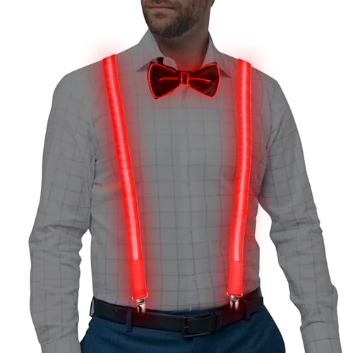 CPROSP 2 Piezas LED Pajarita para Hombre, Ajustables Rojo