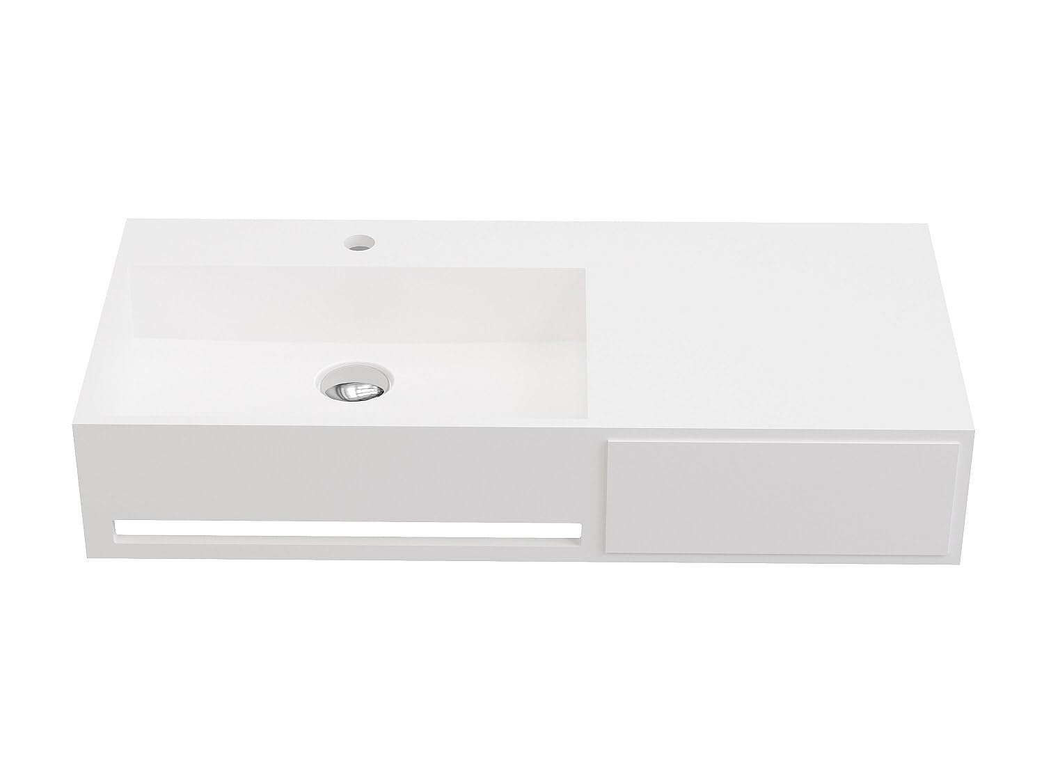 Vente-unique-Lavabo suspendido con encimera de solid surface con toallero - Blanco - Ancho 90 x Prof. 40 x Alt. 17 cm - GANDAKI